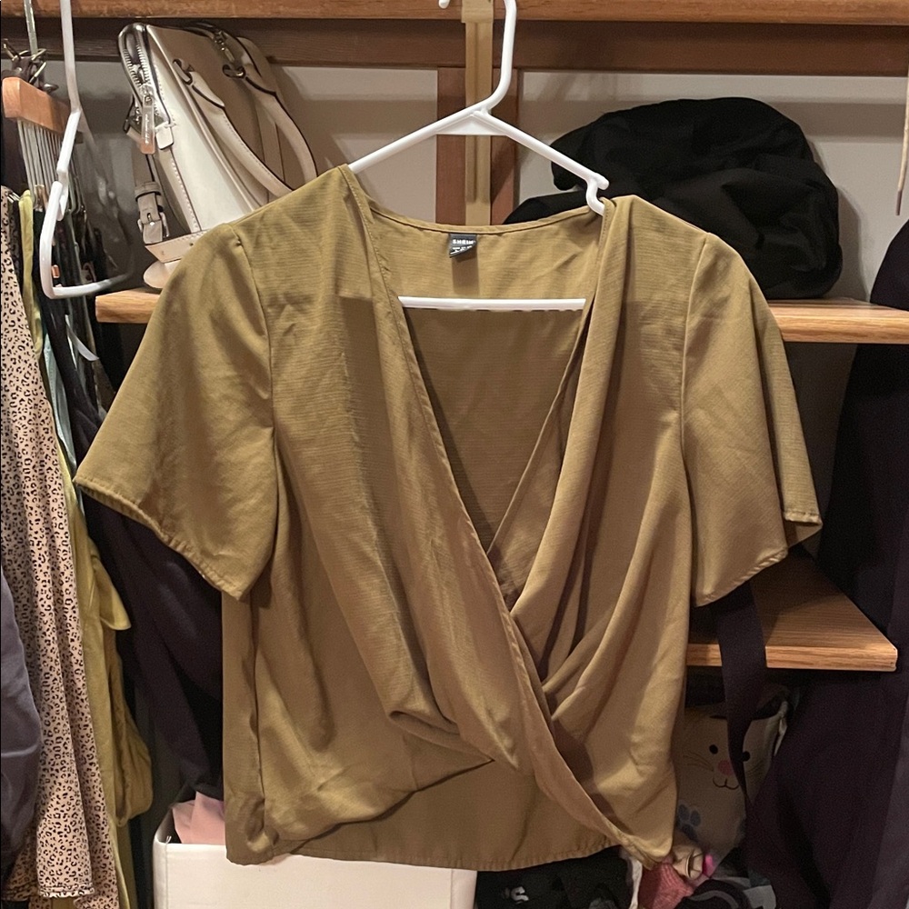 SHEIN Khaki Wrap Blouse